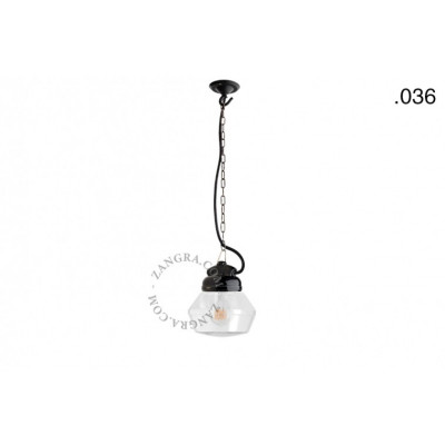 Hanging / wall lamp black porcelain with a glass shade ceilinglamp.o.023.b.glass036 E27 Zangra