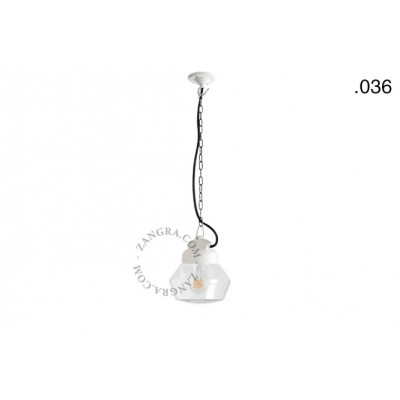 Hanging / wall lamp white porcelain with a glass shade ceilinglamp.o.023.w.glass036 E27 Zangra
