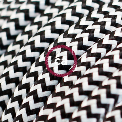 Czarno biały kabel Ethernet LAN Cat 5e bez wtyków RJ45 - Rayon Fabric Rayon RZ04 ZigZag White Black Creative-Cables