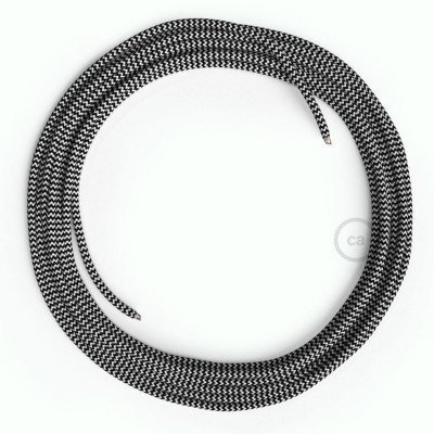 Czarno biały kabel Ethernet LAN Cat 5e bez wtyków RJ45 - Rayon Fabric Rayon RZ04 ZigZag White Black Creative-Cables
