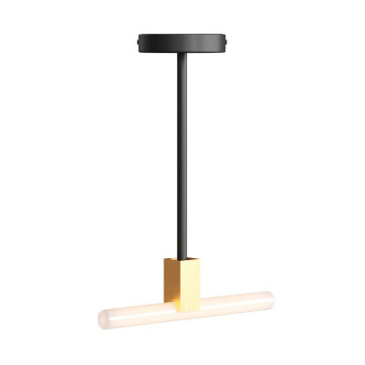 Złota minimalistyczna lampa sufitowa z gniazdem S14d Syntax i metalową rurką przedłużającą 30cm Creative-Cables