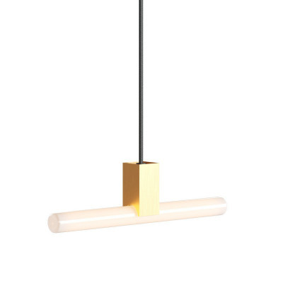 Złota Lampa wisząca z kablem tekstylnym, oprawką S14d Syntax® i metalowymi detalami Creative-Cables