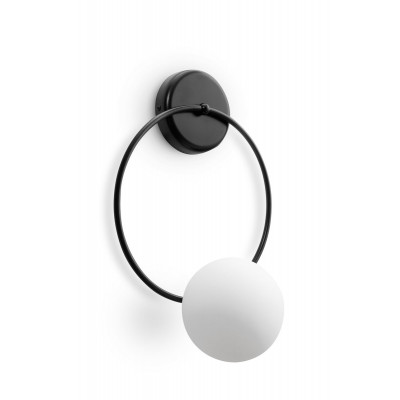 Fuppu B wall lamp sconce with black round frame and white glass shade UMMO