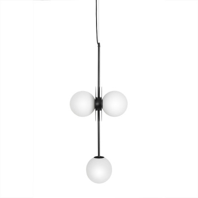 The triple ceiling pendant lamp Furiko B black round frame and white glass lampshades UMMO