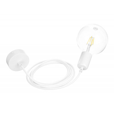 White pendant lamp loft metal line, single hanging on a cable Kolorowe Kable