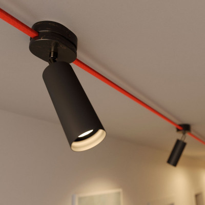 Regulowany reflektor Fermaluce Filè czarny kinkiet z metalową tubą E14 Creative-Cables