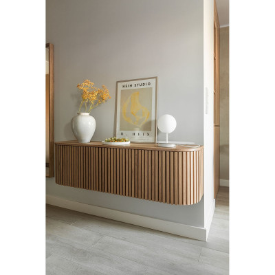 White lamp on a table with a shelf HANEA ST with a glass shade UMMO