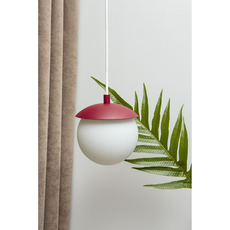 KUUL G ceiling pendant lamp, lampshade white ball, burgundy frame UMMO