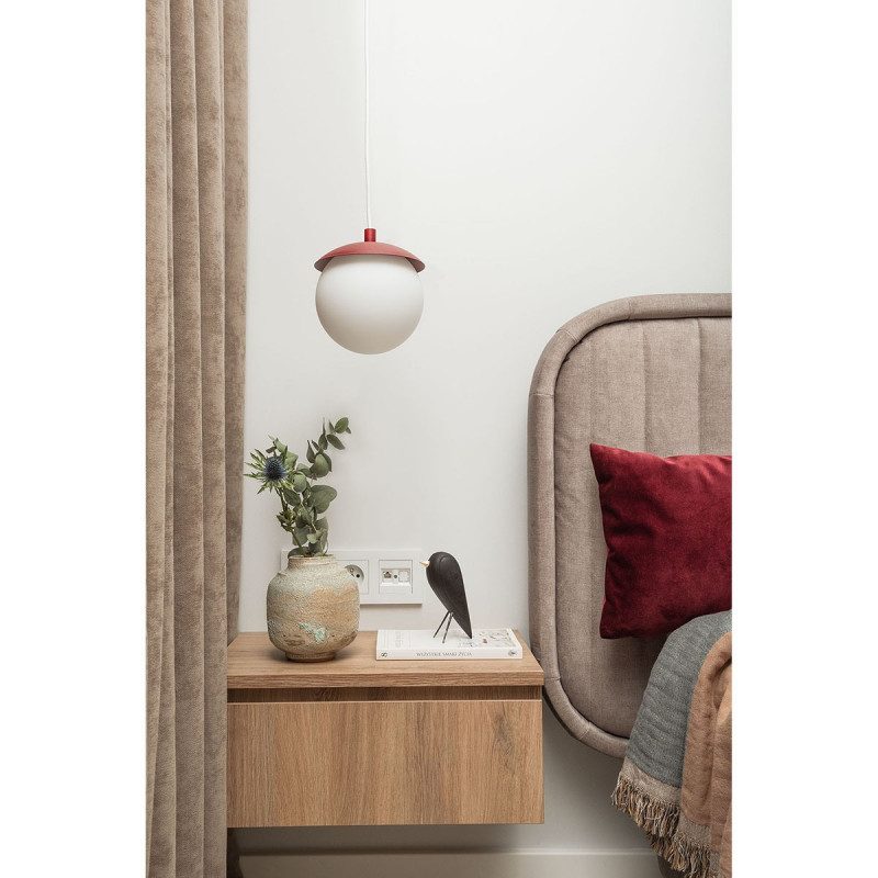 KUUL G ceiling pendant lamp, lampshade white ball, burgundy frame UMMO