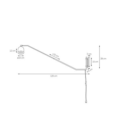 Wall lamp, bracket wall lamp with a switch PURO with cord black KASPA