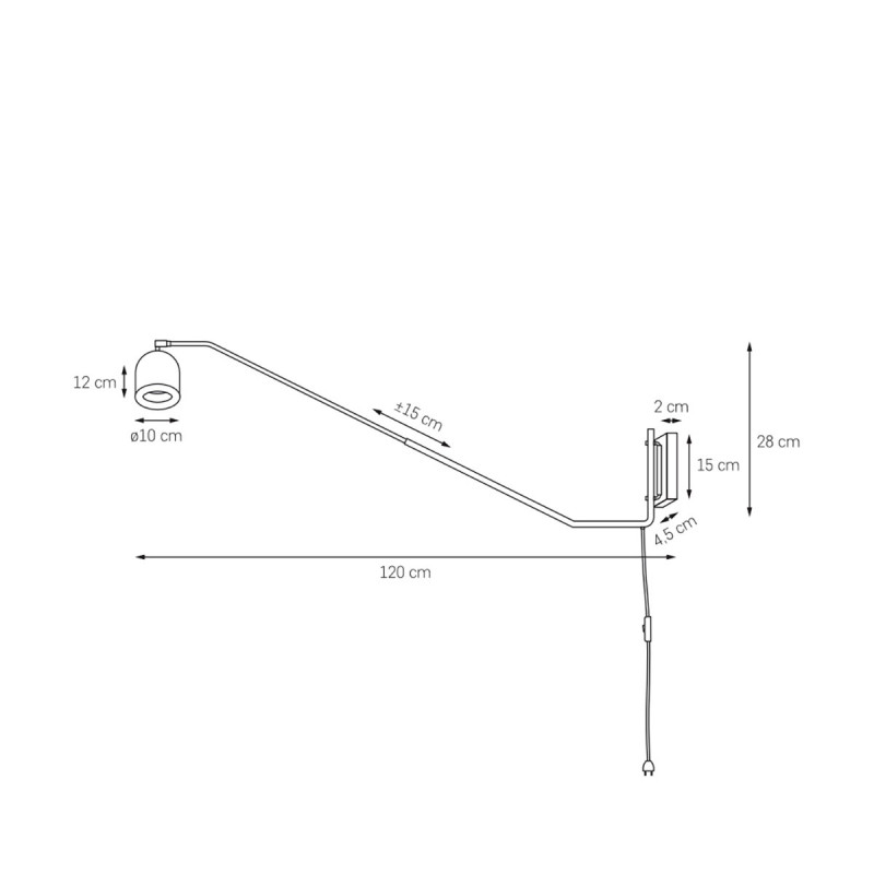 Wall lamp, bracket wall lamp with a switch PURO with cord black KASPA