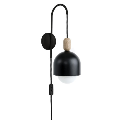 Wall lamp Loft Ovoi black structural with a plug and a switch. KOLOROWE KABLE