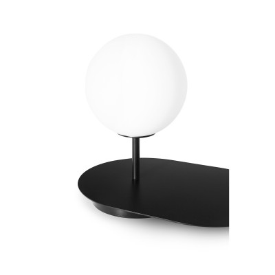 Czarna lampa na stolik z półką HANEA ST ze szklanym kloszem UMMO