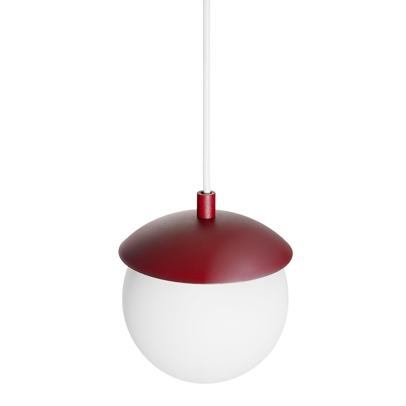 KUUL G ceiling pendant lamp, lampshade white ball, burgundy frame UMMO
