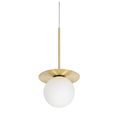 Ceiling lamp BORRA B white with a brass disc and a glass UMMO shade