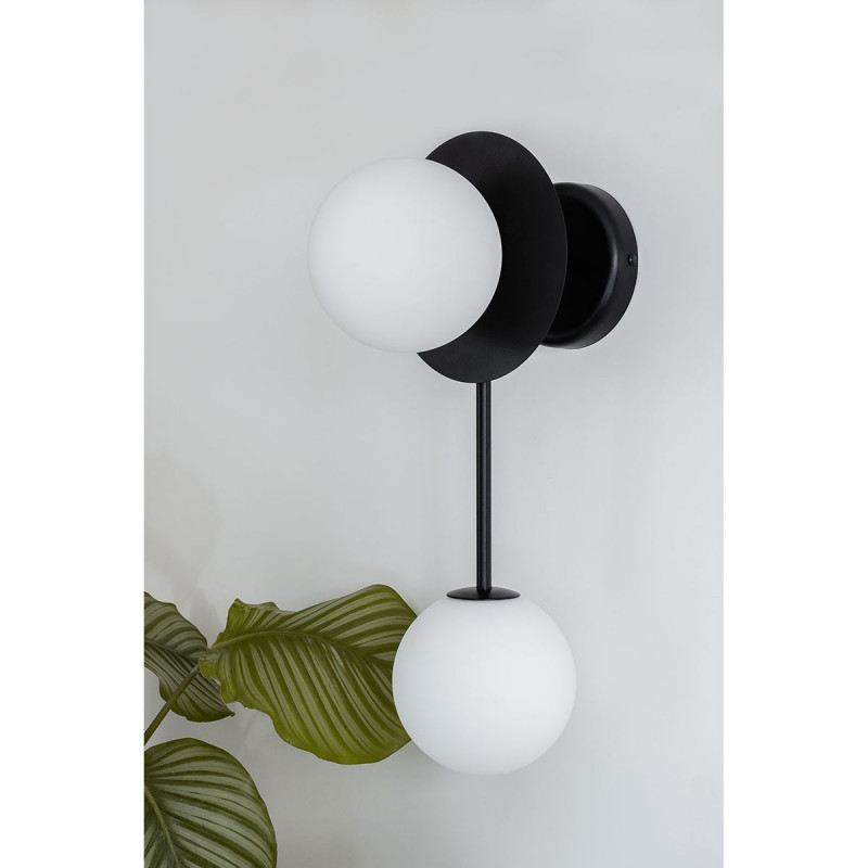 Furiko A double wall lamp, black wall lamp, two white glass lampshades UMMO