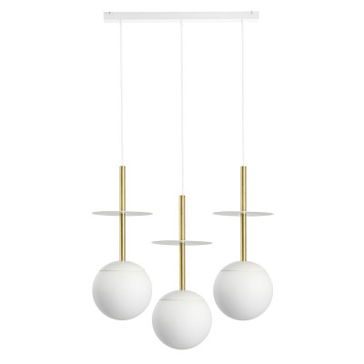 Triple ceiling hanging lamp PLAAT A 3L white lamp with a disk and a brass UMMO tube