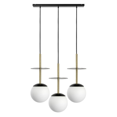 Triple ceiling hanging lamp PLAAT A 3L black lamp with a disk and a brass UMMO tube