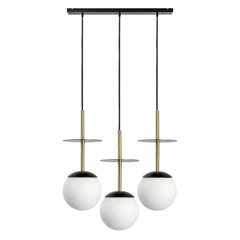 Triple ceiling hanging lamp PLAAT A 3L black lamp with a disk and a brass UMMO tube