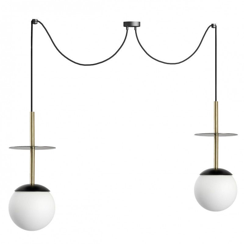 Double ceiling hanging lamp with adjustable length PLAAT A2 black disc lamp and brass tube UMMO