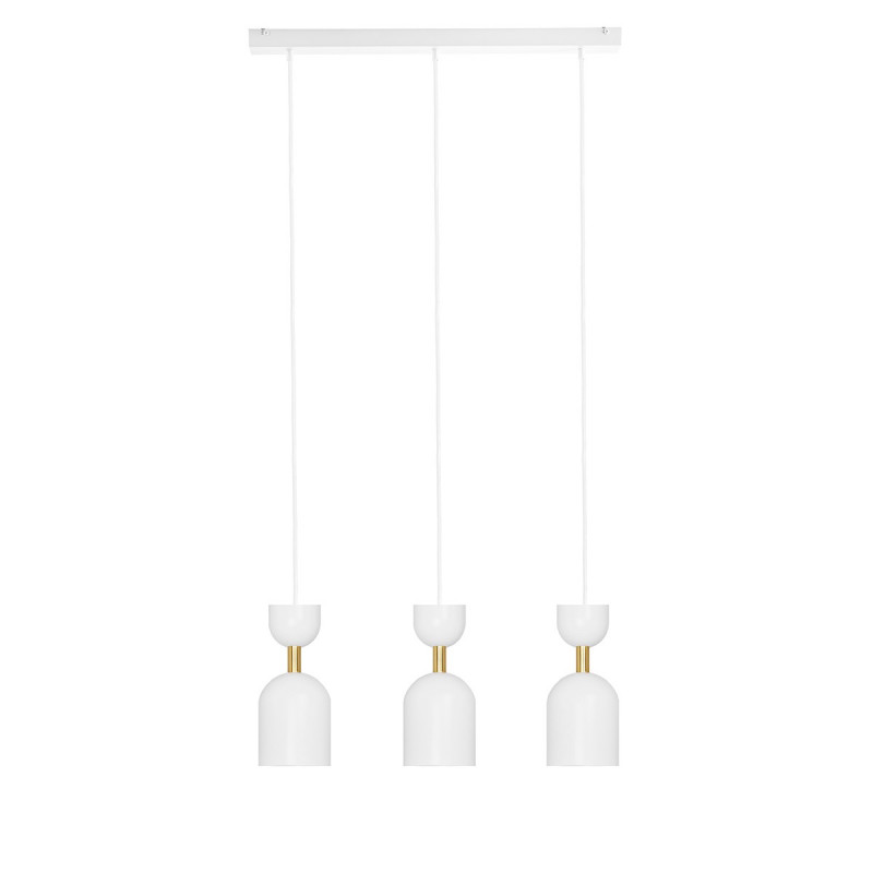 Triple ceiling lamp SUPURU 3L white on a strip with a brass tube UMMO