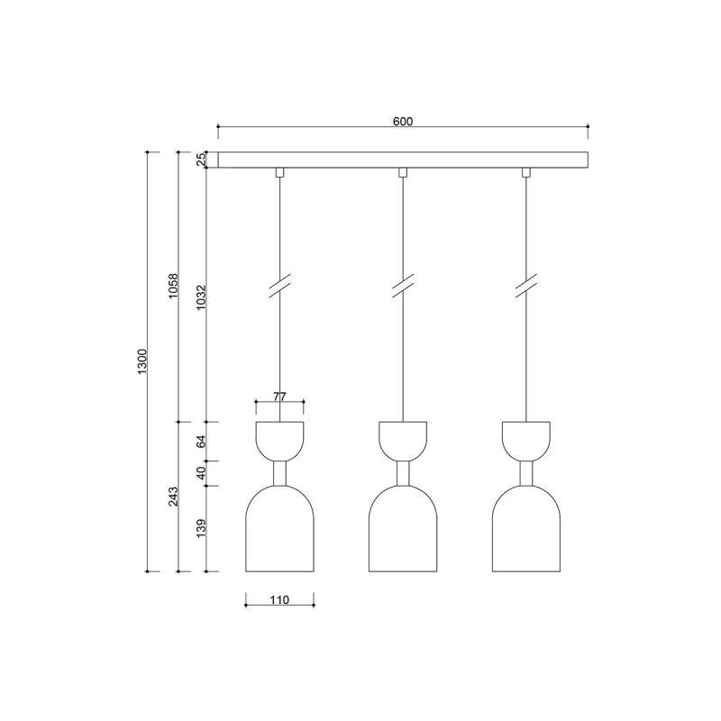 Triple ceiling lamp SUPURU 3L white on a strip with a brass tube UMMO