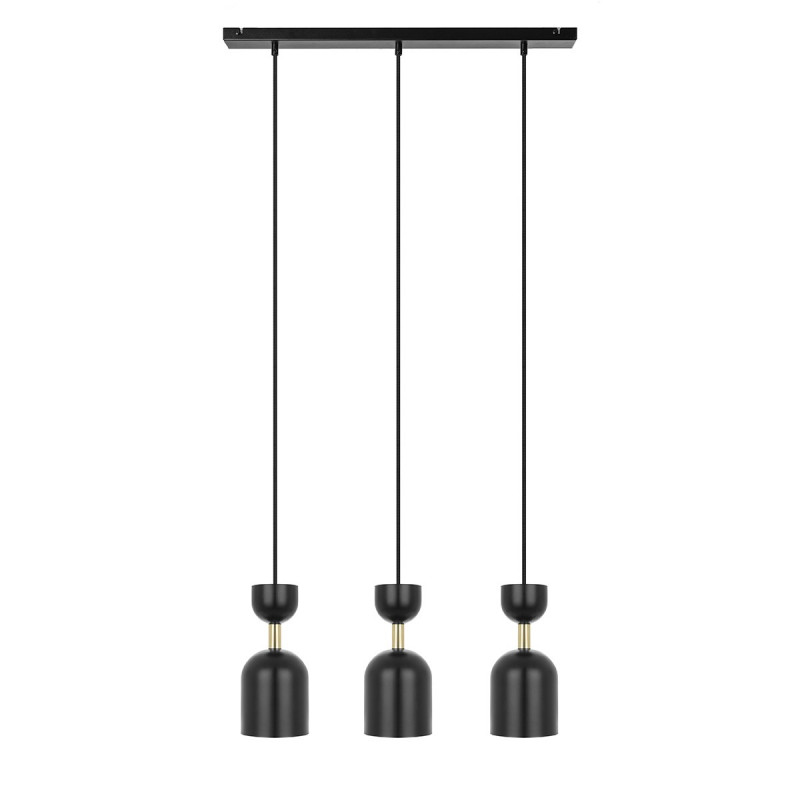 Triple ceiling lamp SUPURU 3L black on a strip with a brass tube UMMO