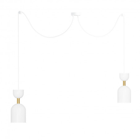 Double ceiling white pendant lamp with adjustable length SUPURU 2 with a brass tube UMMO