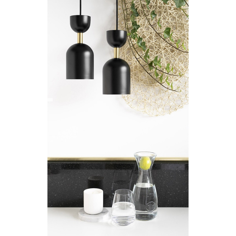 Double ceiling black pendant lamp with adjustable length SUPURU 2 with a brass tube UMMO