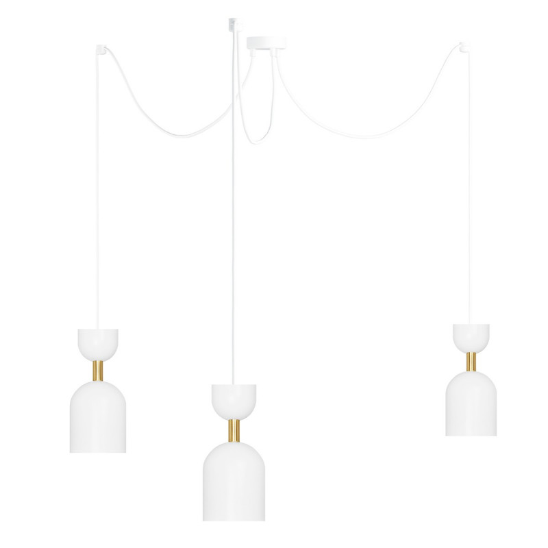 Triple ceiling white hanging lamp with adjustable length SUPURU 3 with a brass UMMO tube