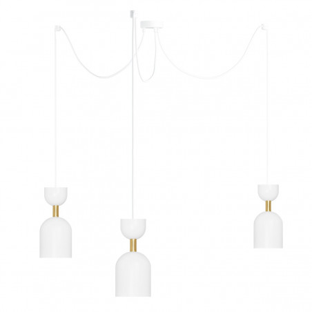 Triple ceiling white hanging lamp with adjustable length SUPURU 3 with a brass tube UMMO