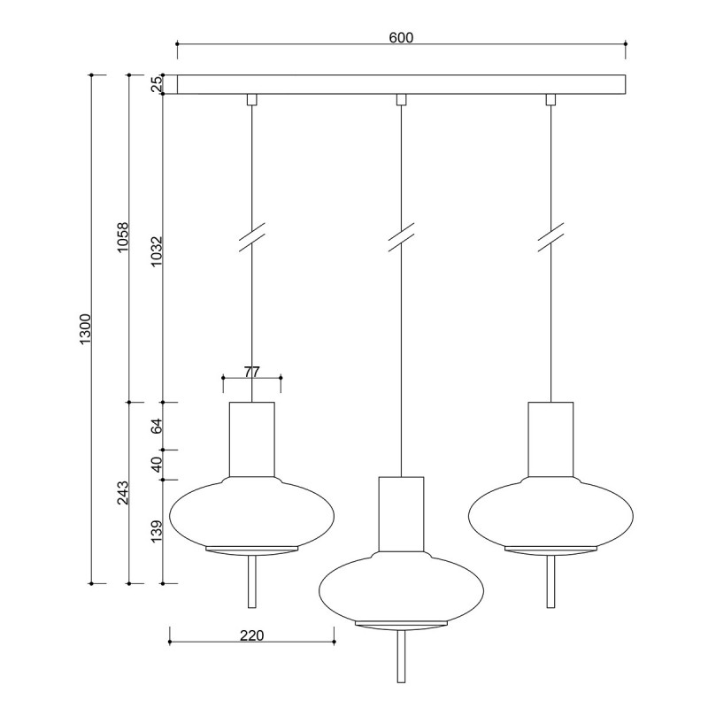 Triple ceiling hanging lamp on the strip TORNI A 3L black Ummo