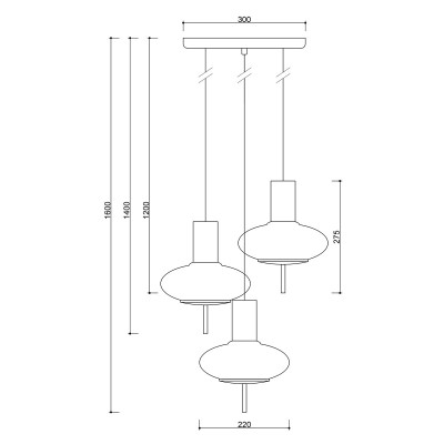 Triple ceiling pendant lamp TORNI A 3P black Ummo