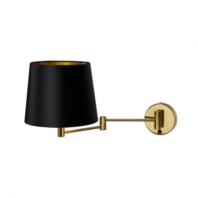 Wall lamp MOVE with a black lampshade on a golden arm KASPA