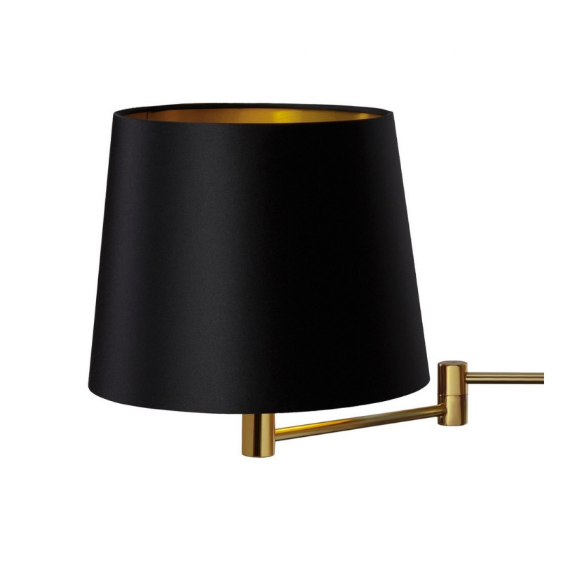 Wall lamp MOVE with a black lampshade on a golden arm KASPA