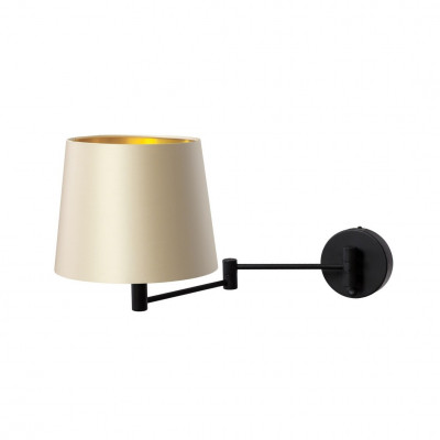 Wall lamp MOVE with a champagne lampshade on a black arm KASPA