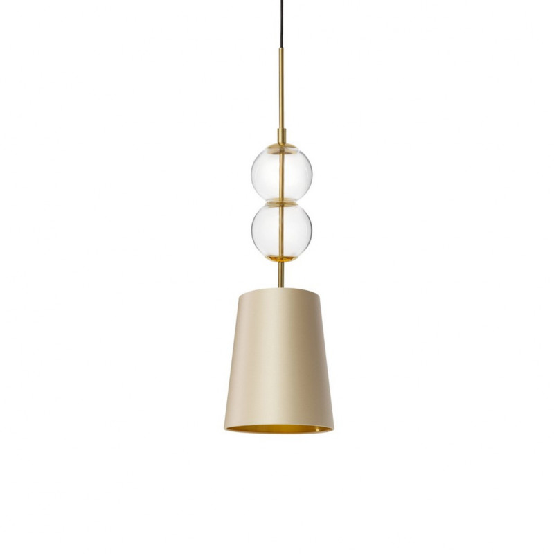 Lampa wisząca COCO S z szampańskim stożkowym abażurem na złotym zawieszeniu KASPA