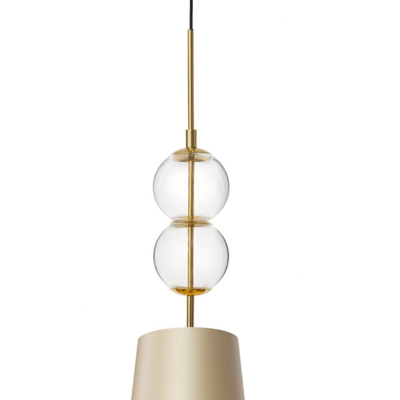 Pendant lamp COCO S with a champagne conical lampshade on a golden suspension KASPA