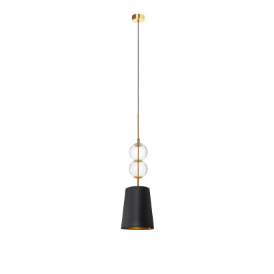 Pendant lamp COCO S with a black conical lampshade on a golden suspension KASPA