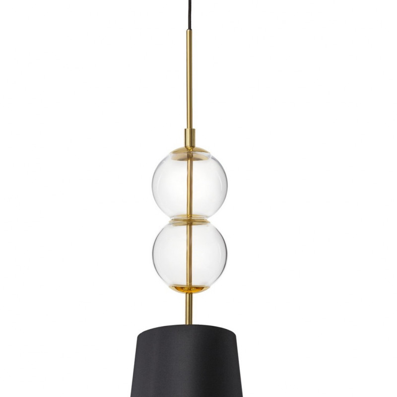 Pendant lamp COCO S with a black conical lampshade on a golden suspension KASPA