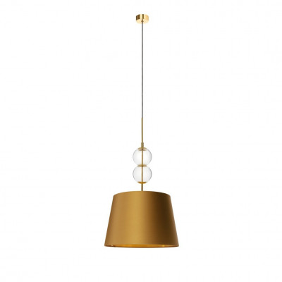 Pendant lamp COCO M with a golden conical lampshade on a golden suspension KASPA