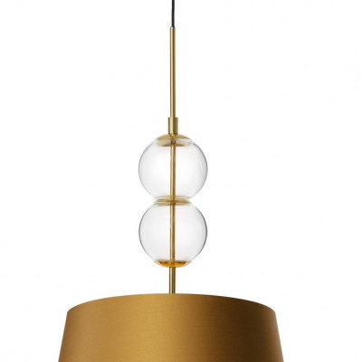 Pendant lamp COCO M with a golden conical lampshade on a golden suspension KASPA