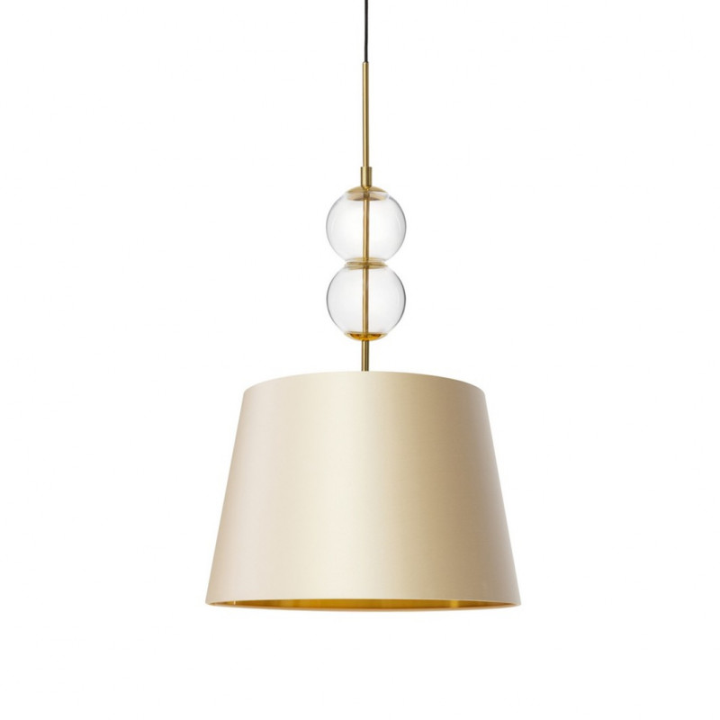 Pendant lamp COCO M with a champagne conical lampshade on a golden suspension KASPA
