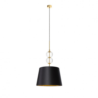 Pendant lamp COCO M with a black conical lampshade on a golden suspension KASPA