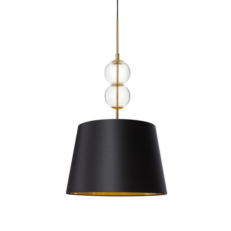 Lampa wisząca COCO M z czarnym stożkowym abażurem na złotym zawieszeniu KASPA