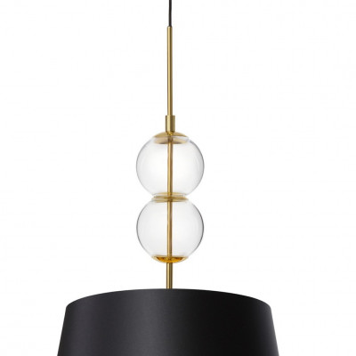Pendant lamp COCO M with a black conical lampshade on a golden suspension KASPA