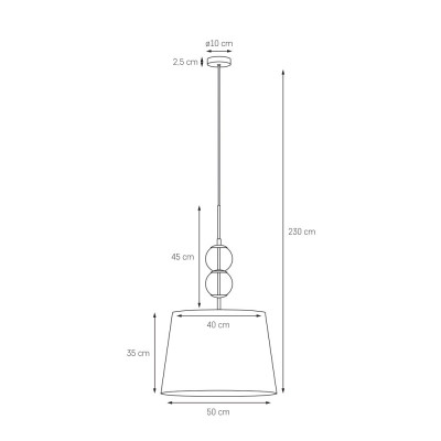 Pendant lamp COCO L with a golden conical lampshade on a golden suspension KASPA