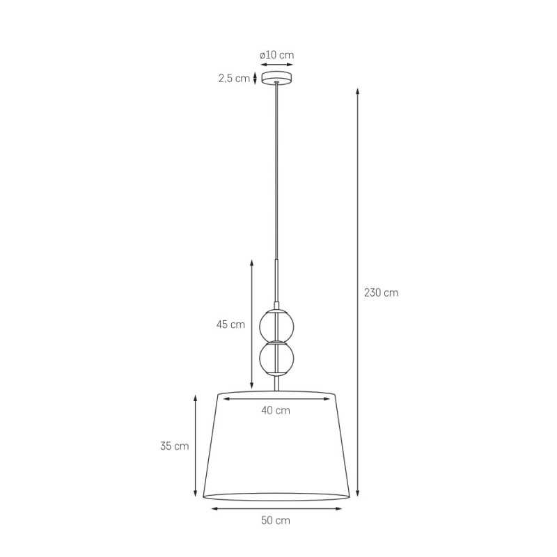 Pendant lamp COCO L with a golden conical lampshade on a golden suspension KASPA
