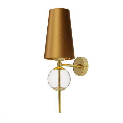 Wall lamp COCO with a golden conical lampshade on a golden frame KASPA