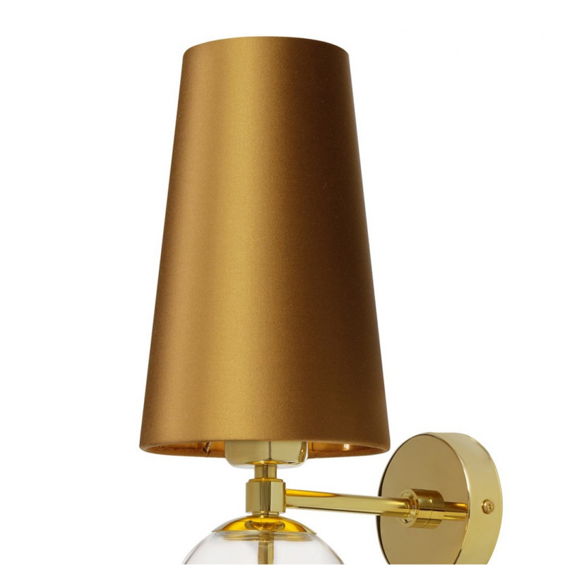 Wall lamp COCO with a golden conical lampshade on a golden frame KASPA